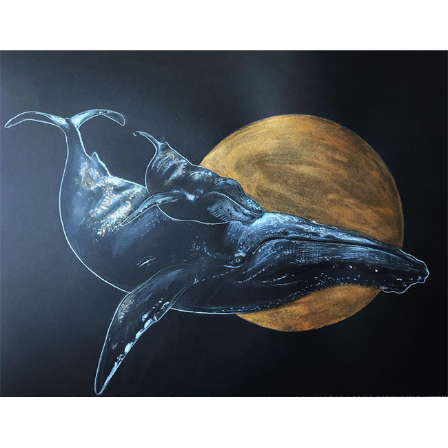 Illustration eines Mutterwals mit ihrem Kalb