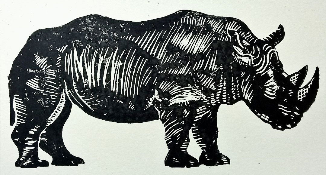 Linoldruck eines Nashorns