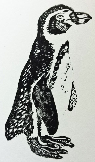 Linoldruck eines Pinguins