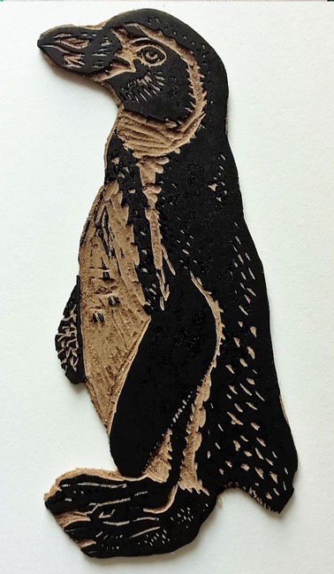 Linolschnitt eines Pinguins